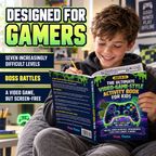 Promotional mockup of a child using the Video Game activity book